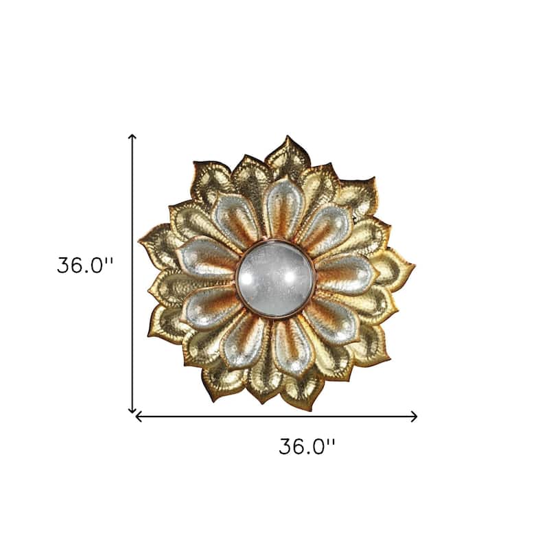 HomeRoots 36" Gold Metal Flower Framed Accent Mirror - 36' X '36' X '2