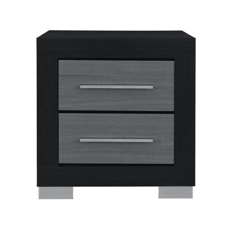 Black And Grey Nightstand Block Style Legs,2 Drawers - Black