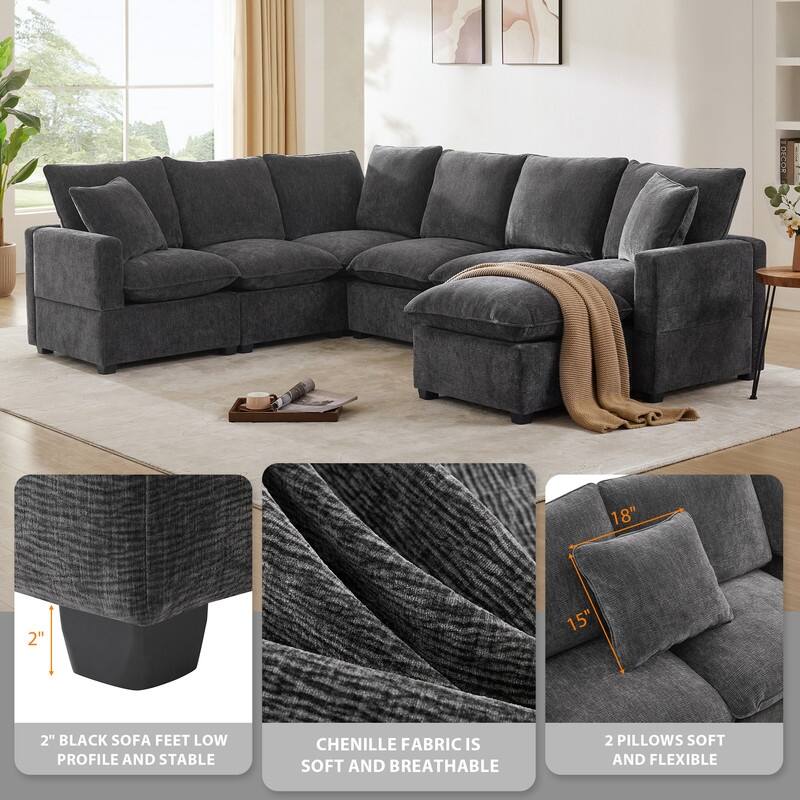 Modern Chenille Multi-Seat Sectional Sofa