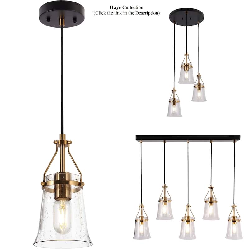 Haye Modern 5-Light Glass Chandelier Black Gold Island Lights for Dining Room - W 33.5" x D 5.5" x H 10"