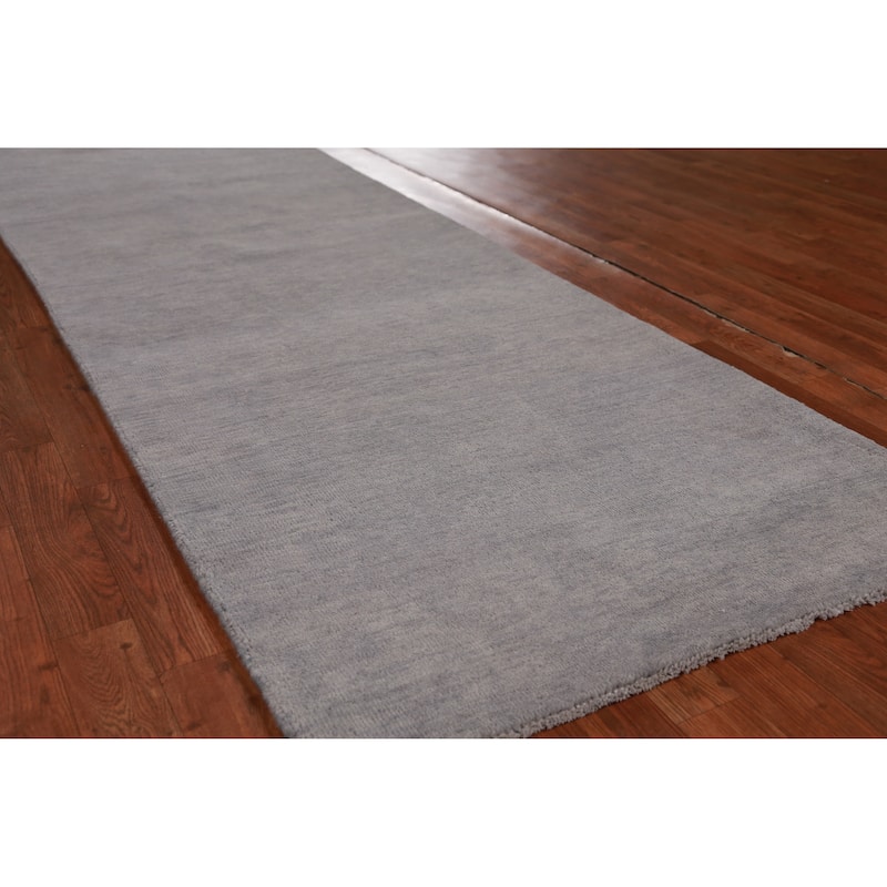 Hand Knotted Oriental 100% Wool Carpet Modern Solid Greys & Charcoal Gabbeh Runner Rug - 10' 0'' X 3' 1''