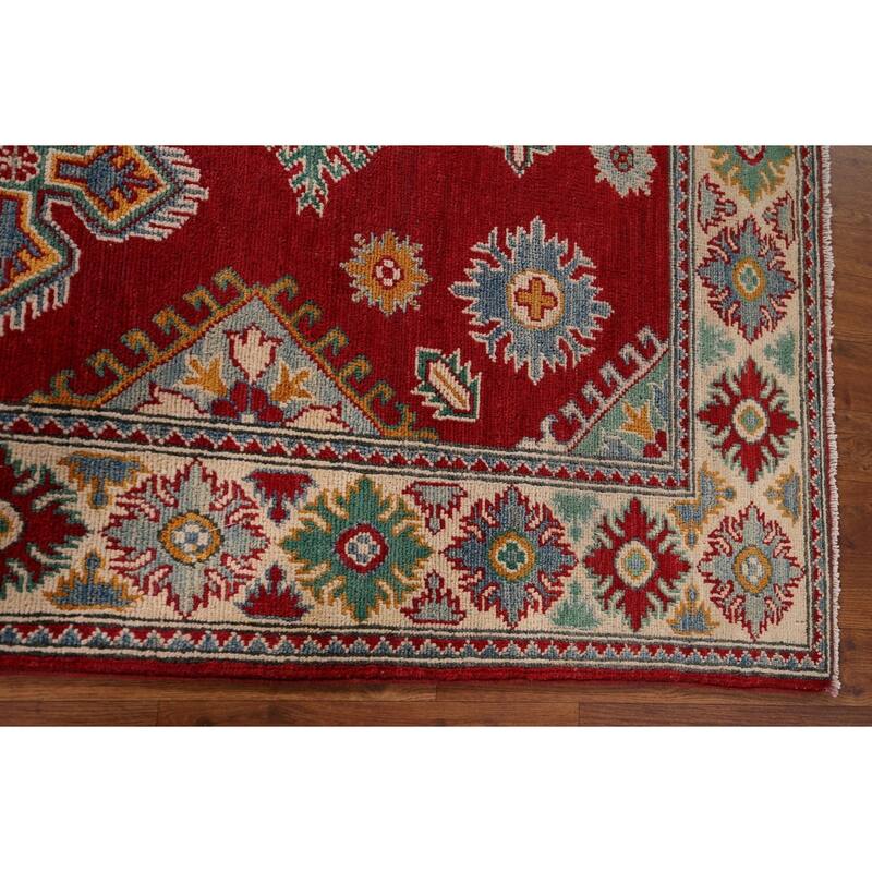 Red Kazak Area Rug Handmade Oriental Wool Carpet - 4'10" x 6'11"