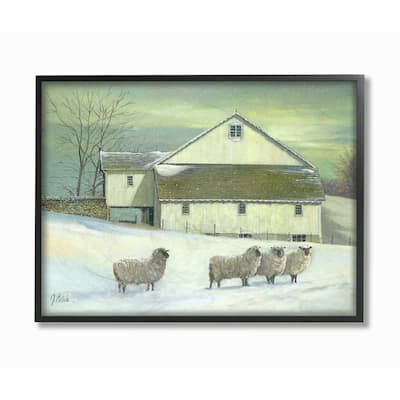Stupell Sheep in Front of the Farmhouse Green Toned Painting Framed Art, 11 x 14, Design By Artist Jerry Cable - Multi-Color