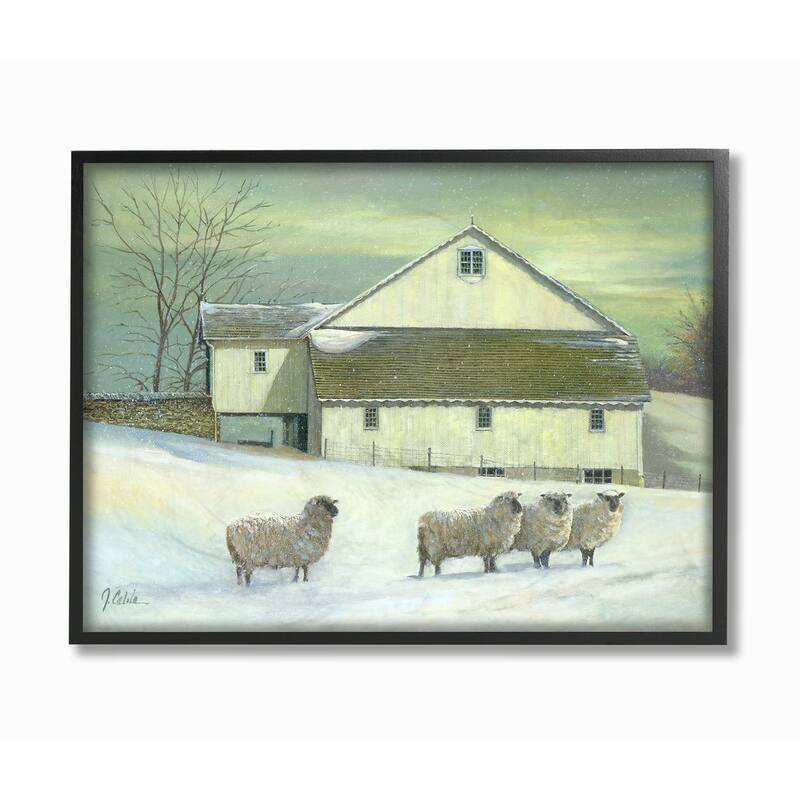 Stupell Sheep in Front of the Farmhouse Green Toned Painting Framed Art, 11 x 14, Design By Artist Jerry Cable - Multi-Color