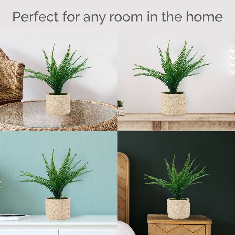 Elements Artificial Fern Greenery in a Beige Etched Pot, 18 Inch - N/A