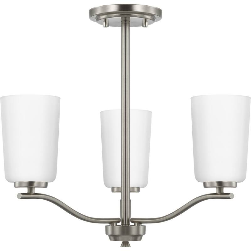 Adley Collection Three-Light Brushed Nickel Etched White Opal Glass New Traditional Semi-Flush Convertible Light - 18.12 in x 18.12 in x 16.12 in