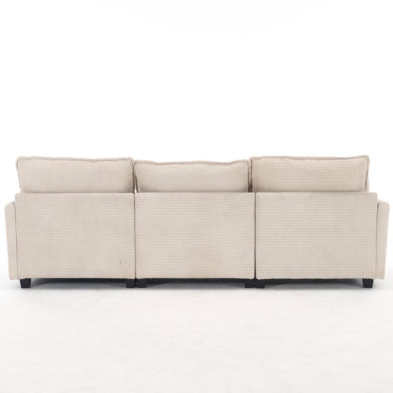 New Modular Beige Polyester U-Shaped 3-Seat Sofa with Ottoman and Pillows