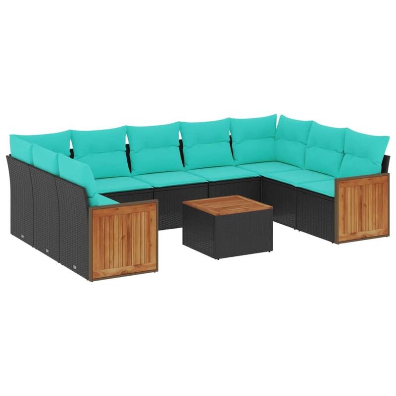 vidaXL 9 Piece Patio Sofa Set with Cushions Black Poly Rattan