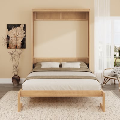 Foldable Bed Convert Cube Cabinet Rattan Murphy Bed Space-Saving Bed