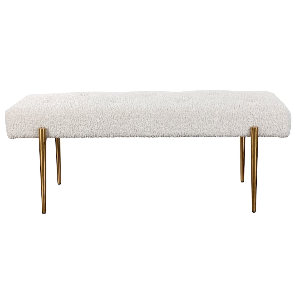 49.5" White and Gold Contemporary Button Tufted Rectangular Bench