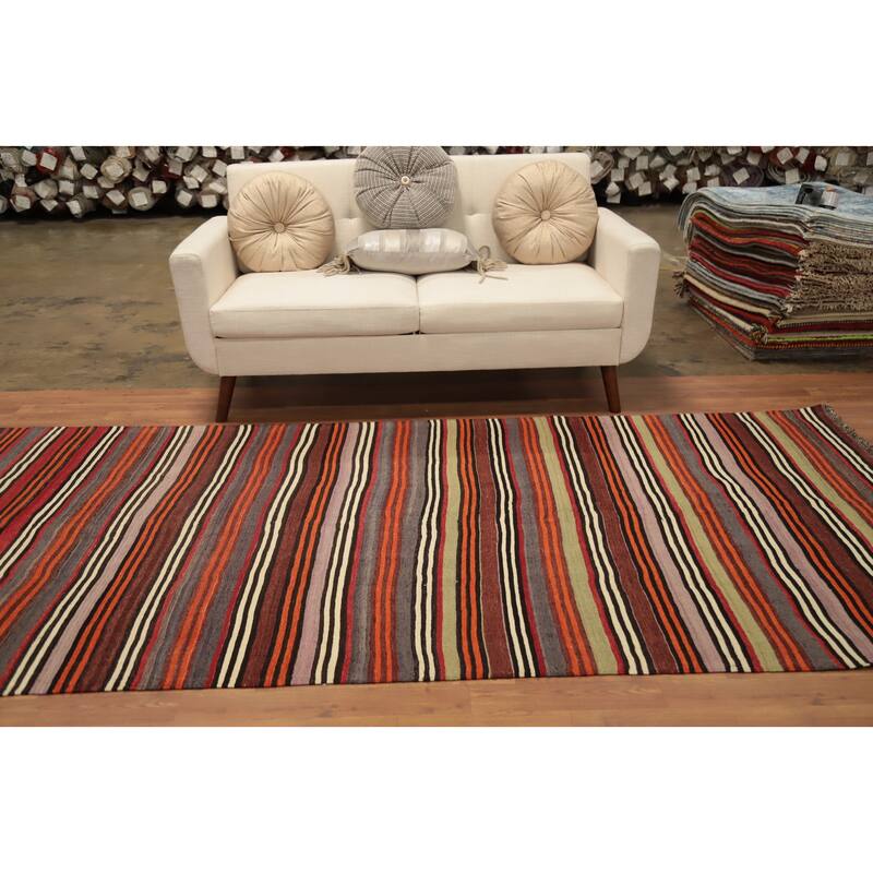 Hand Woven Oriental 100% Wool Carpet Southwestern Geometric Multi-Colored Kilim Area Rug - 10' 2'' X 4' 8''