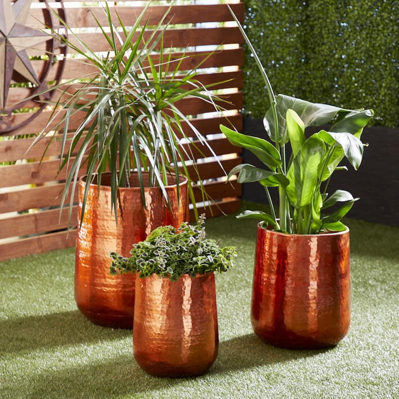 Aluminum Metal Large Hammered Planter - Set of 3 Copper or Silver - Roche River Decor