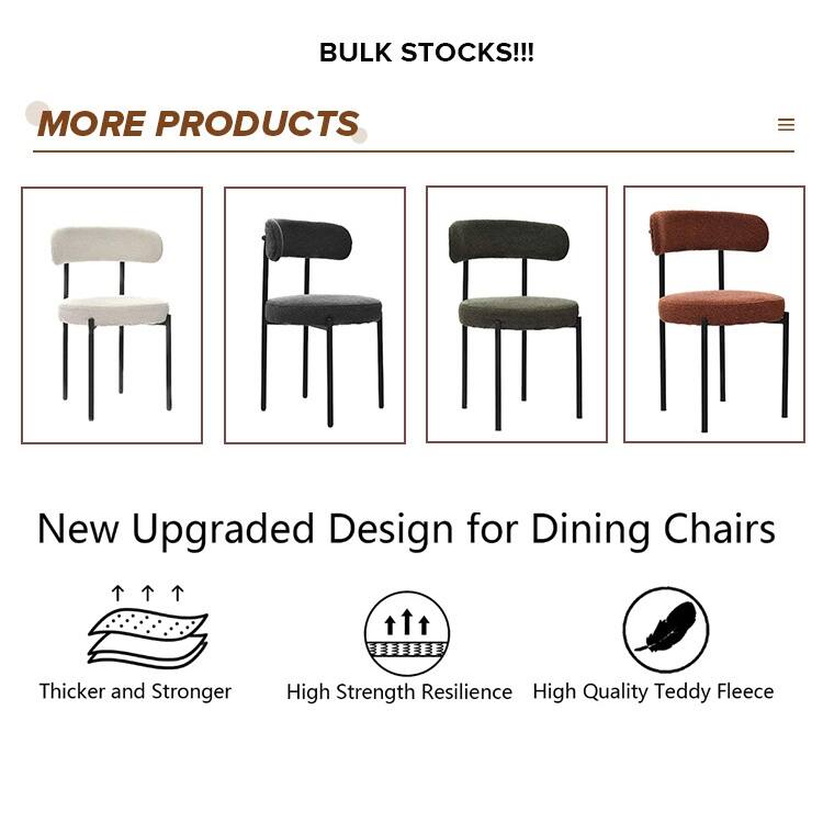 Boucle Dining Chairs Set of 2, Round Upholstered Kitchen Side Chairs, Lounge Chair with Curved Backrest & Metal Legs