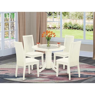HomeStock 5-Piece Round Buttermilk and Cherry Finish Solid Wood Top Dining table with 4 Chairs with Lattice Back