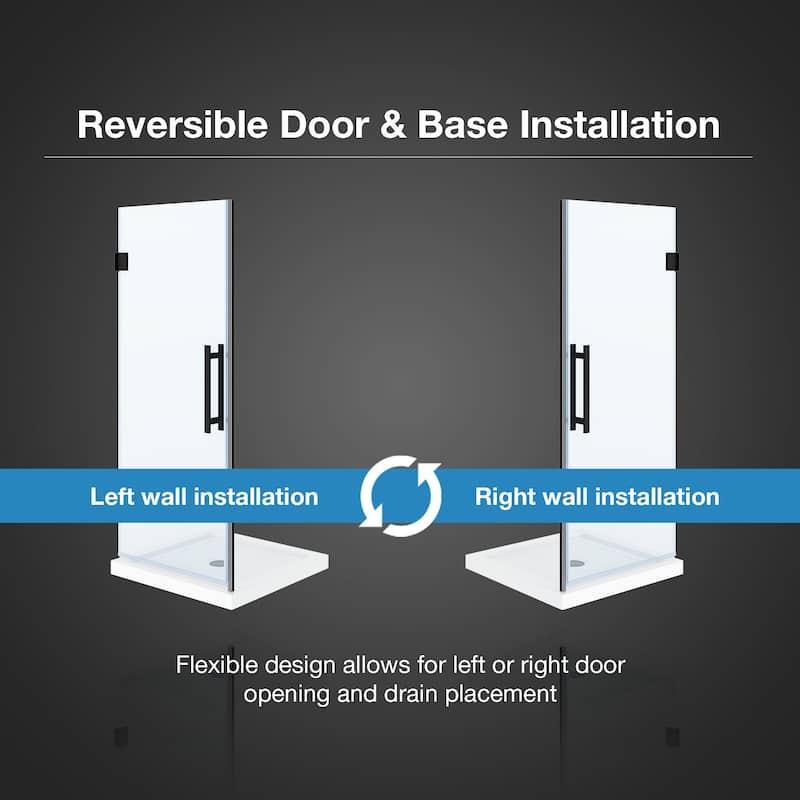 OVE Panama Alcove Frameless Pivot Hinge Shower Door Kit with Base Pan, 2025