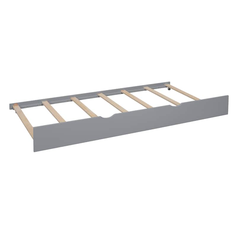Full Size Wooden House Bed with Trundle and Storage Shelf