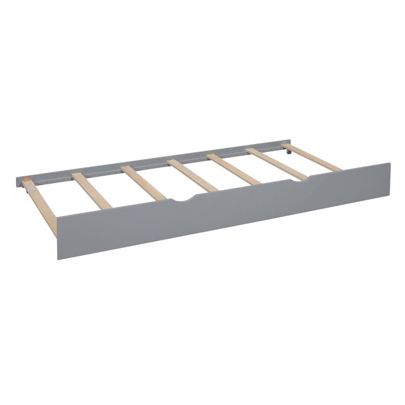 Twin Size Wooden Platform Bed with Trundle and Storage Shelf