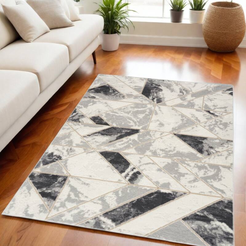 Power Loomed Abstract Modern Non Skid Low Pile Area Rug - 87' X '63' X '0.25 - 87' X '63' X '0.25 - Black - Rectangle