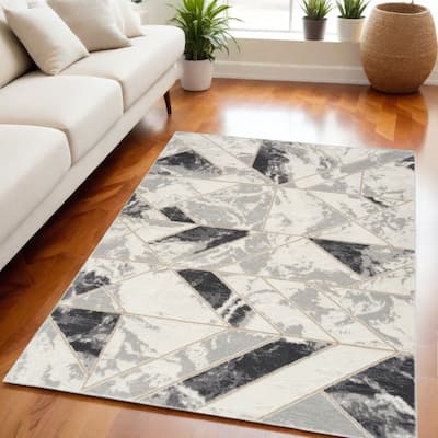 Power Loomed Abstract Modern Non Skid Low Pile Area Rug - 87' X '63' X '0.25