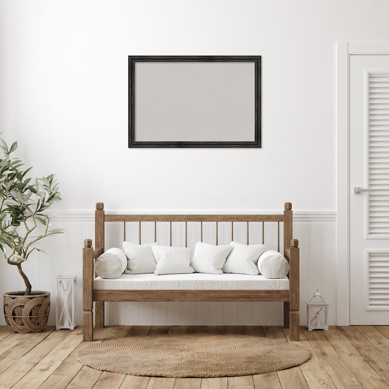 Rustic Pine Black Narrow Wood Framed Grey Corkboard Bulletin Board