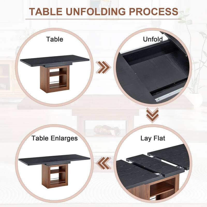 7-Piece Set, 59-71" Extendable Dining Table with PU Upholstered Dining Chairs