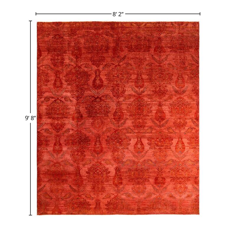 Overdyed, One-of-a-Kind Hand-Knotted Area Rug - Red - 8' 2" x 9' 8"