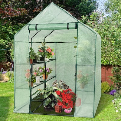 Outdoor Portable Greenhouse Mini Walk in Planthouse with 3 Tier Stands - 57'' x 57'' x 77''