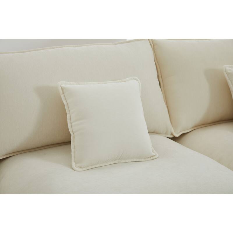 L-Shaped Modular Sectional Sofa with Removable Ottoman, Chenille Upholstered 3-Seater Sofa, Deep Seat Sofa with Pillows