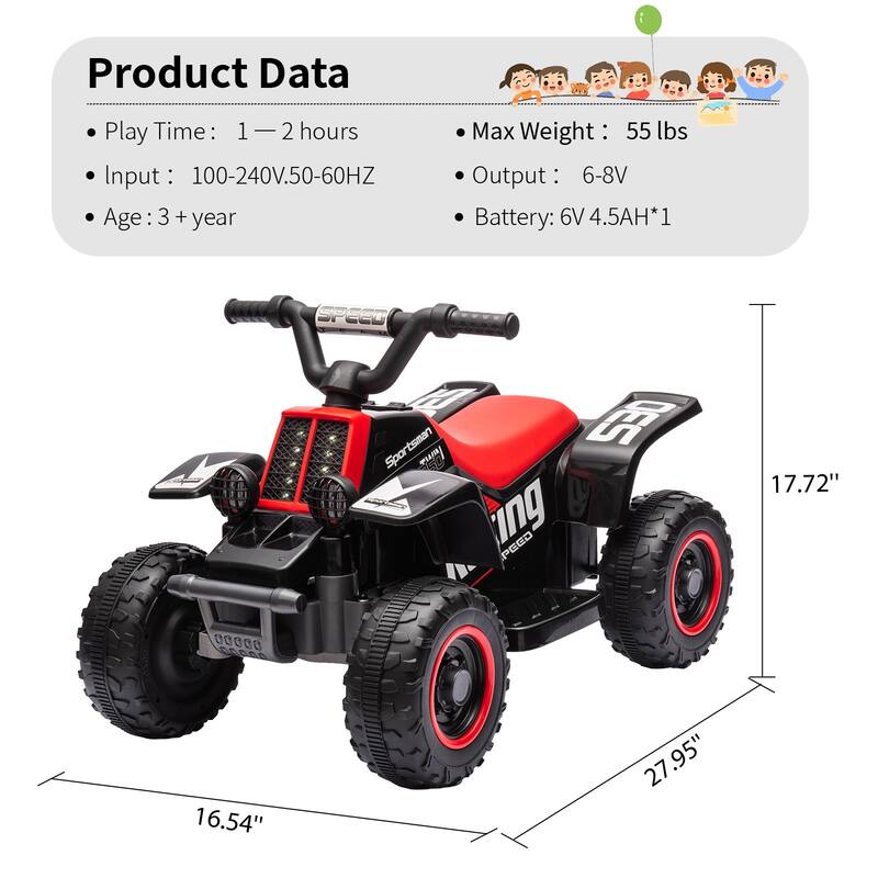 6V Electric Kids ATV, 4-Wheeler Ride-on Vehicle for Kids Best Gift