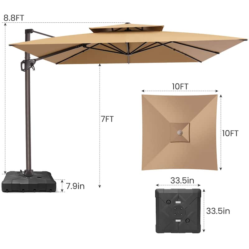 Outdoor 10FT Square Adjustable Offset Cantilever Patio Umbrella with Base