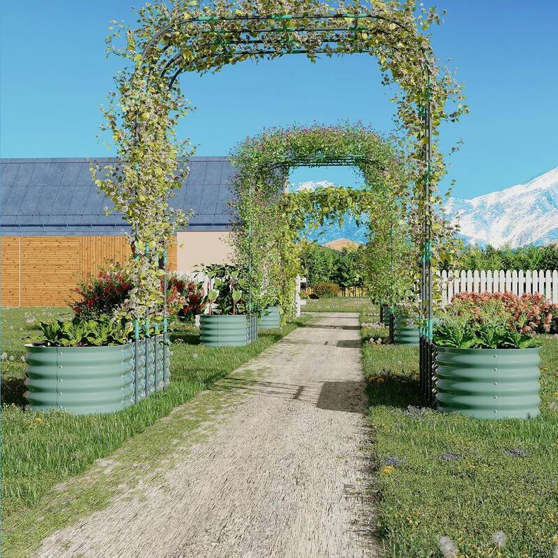 Galvanized Vertical Garden Kit,​​ 95" Tall Arch Trellis + 2 Raised Planter Boxes - N/A