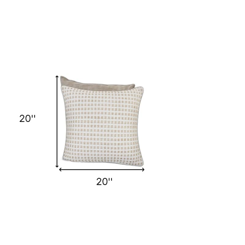 HomeRoots 20" X 20" Ivory And Tan 100% Cotton Geometric Zippered Pillow