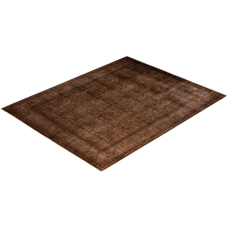 Overton Hand Knotted Wool Vintage Inspired Modern Contemporary Overdyed Brown Area Rug - 8' 2" x 10' 2"