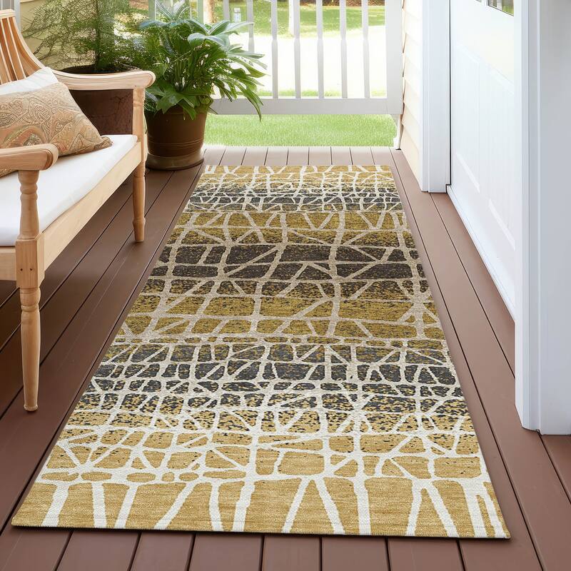 Machine Washable Indoor/ Outdoor Boho Global Chantille Rug - Gold - 2'3" x 7'6"