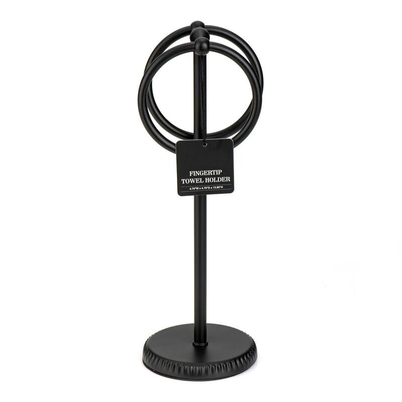 Matte Black Stainless Steel Double Ring Fingertip Towel Holder With Heavy Base