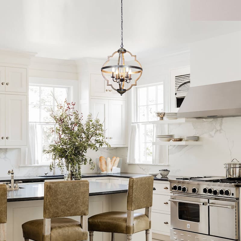 Antique Distressed Metal 4-light Candle Brown Wood Chandelier