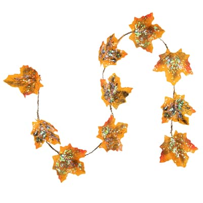 10ct LED Fall Maple Leaves Micro Fairy Light Set 4ft Brown Wire