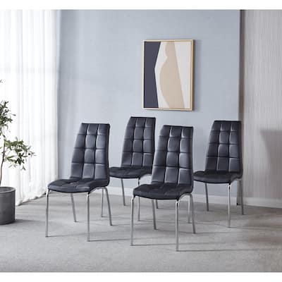 Set of 4 Modern Lattice Design Leatherette Dining Chair with Metal Legs
