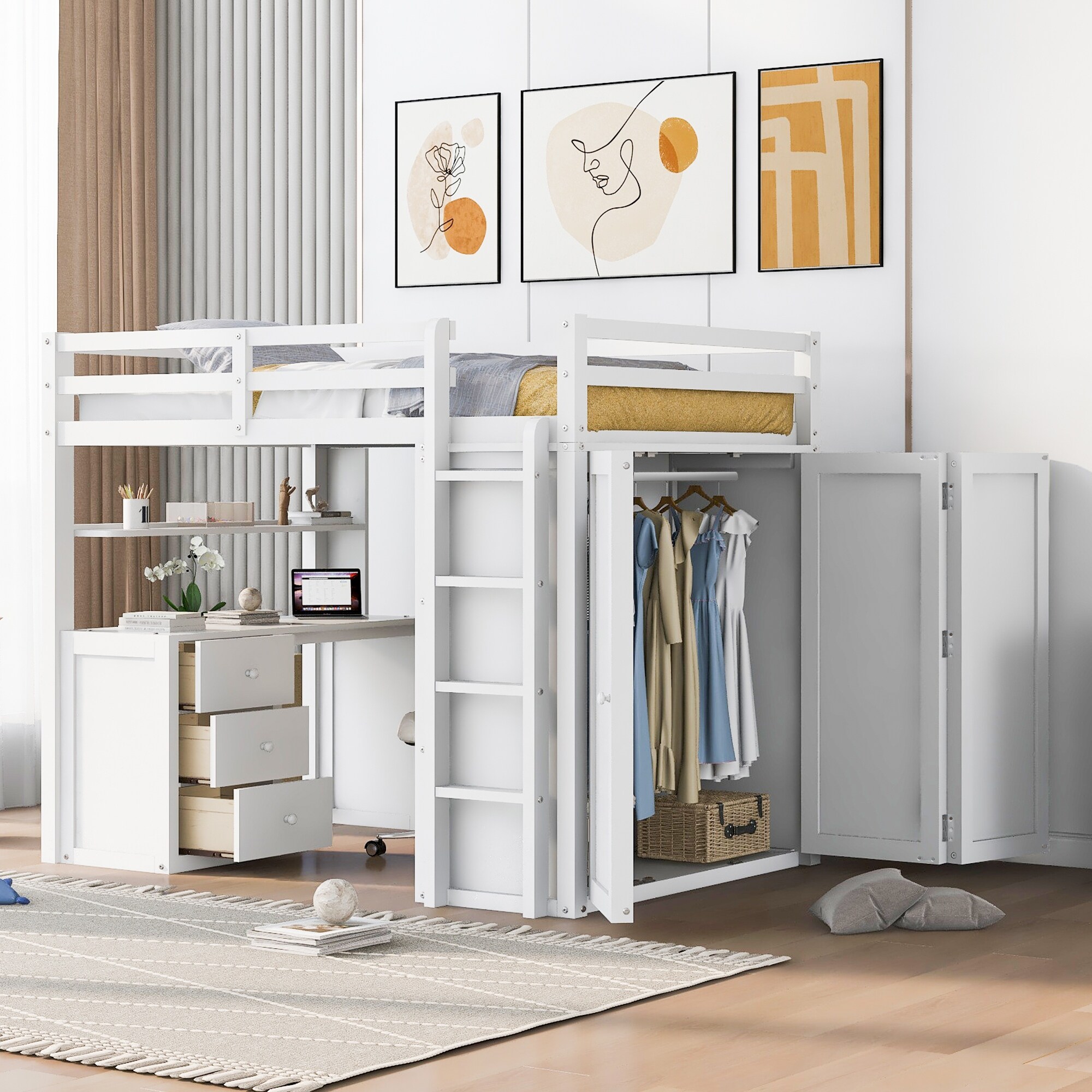 Bunk bed all in 1 outlet loft with trundle desk chest closet