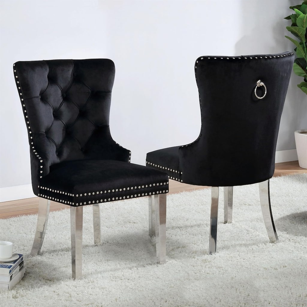 Black Finish Upholstered Modern Wingback Side Chairs Set