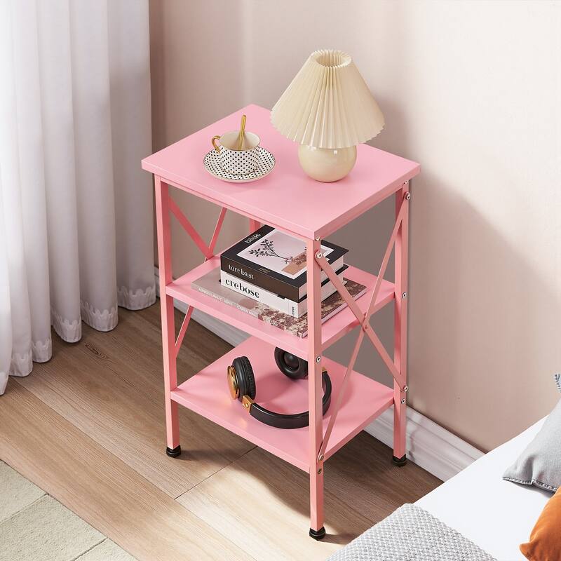 VECELO 3-Tier Open Shelf End Table with X-Frame Design 4-Step Easy Assembly 23.82" Height Side Table for Living Room or Bedroom