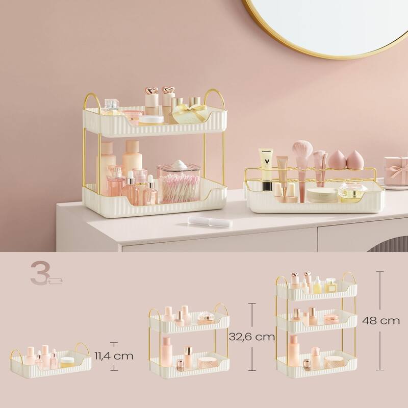 3-Tier Vertical Makeup Storage Organizer with Plated Metal Frame and Handle - 6.6”D x 12”W x 18.9”H
