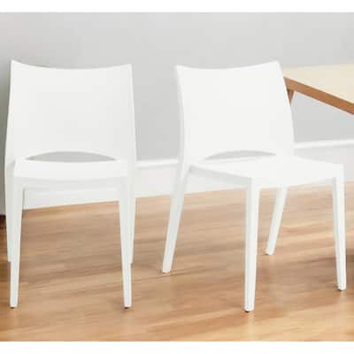 HomeRoots Set of Two White Heavy Duty Plastic Outdoor Stacking Dining Chairs
