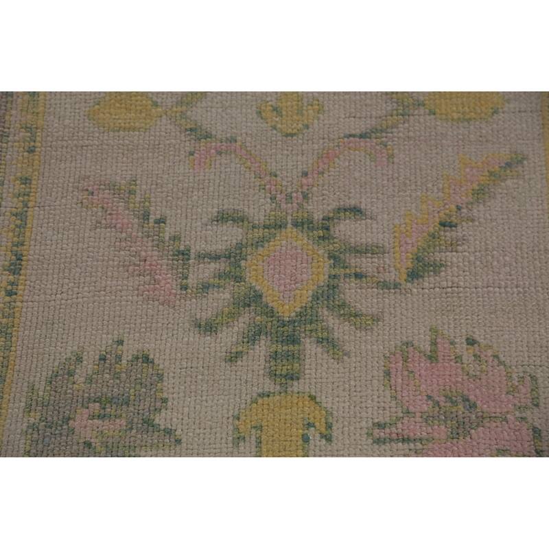 Hand Knotted Oriental 100% Wool Carpet Transitional Geometric Beige & Ivories Oushak Runner Rug - 15' 0'' X 3' 4''