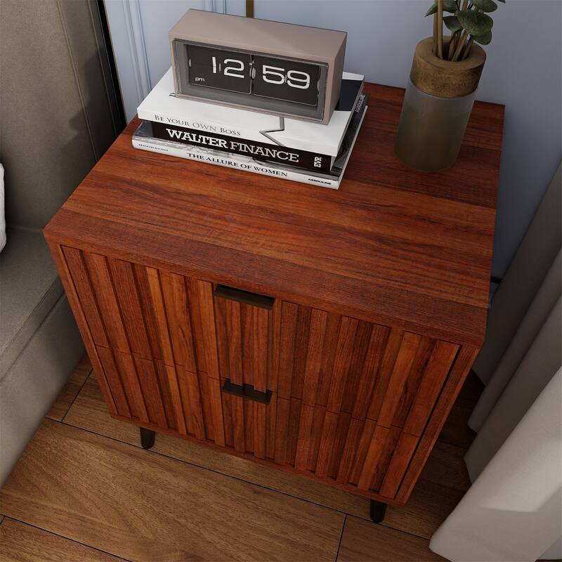 Wood Nightstand with 2 Drawers and Legs