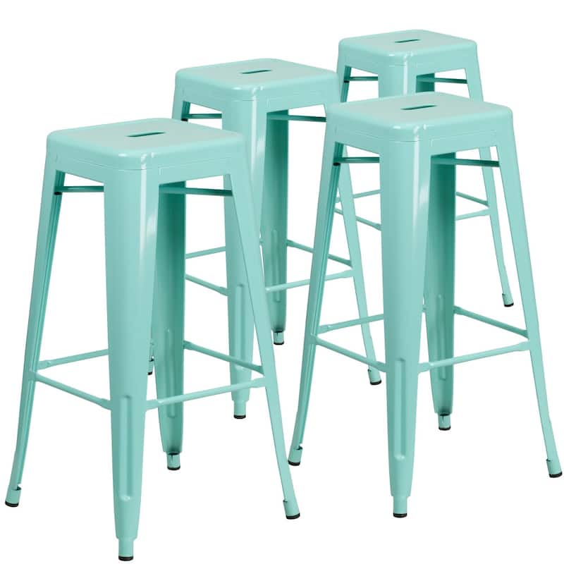 4 Pack 30" High Backless Metal Indoor-Outdoor Barstool with Square Seat