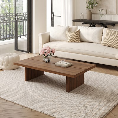47" Mid Century Modern Black Wood Coffee Table,Rectangle Coffee Table for Livingroom