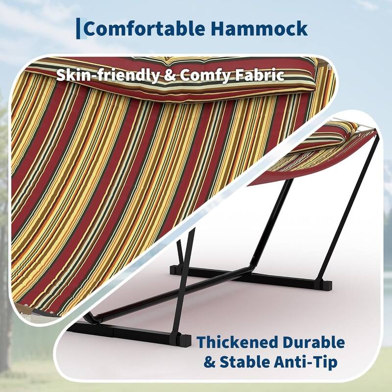 450 LBS Capacity, Double Outdoor Hammock for Patio, Backyard, Garden, Beach