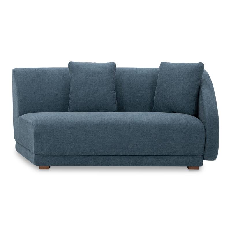 NADAAL STUDIOS Solace Left Arm Facing Modular Sofa, Deep Foam & Fiber Cushioning, Plinth Base, Two Toss Cushions, White - Deep Blue - Right Facing