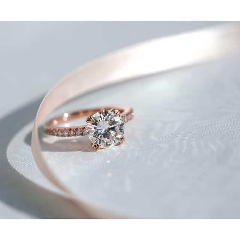 Annello by Kobelli 14k Solid Gold 2 1/10ct TGW Forever One Moissanite and Lab Grown Diamond Tulip Engagement Ring (DEF, VS)